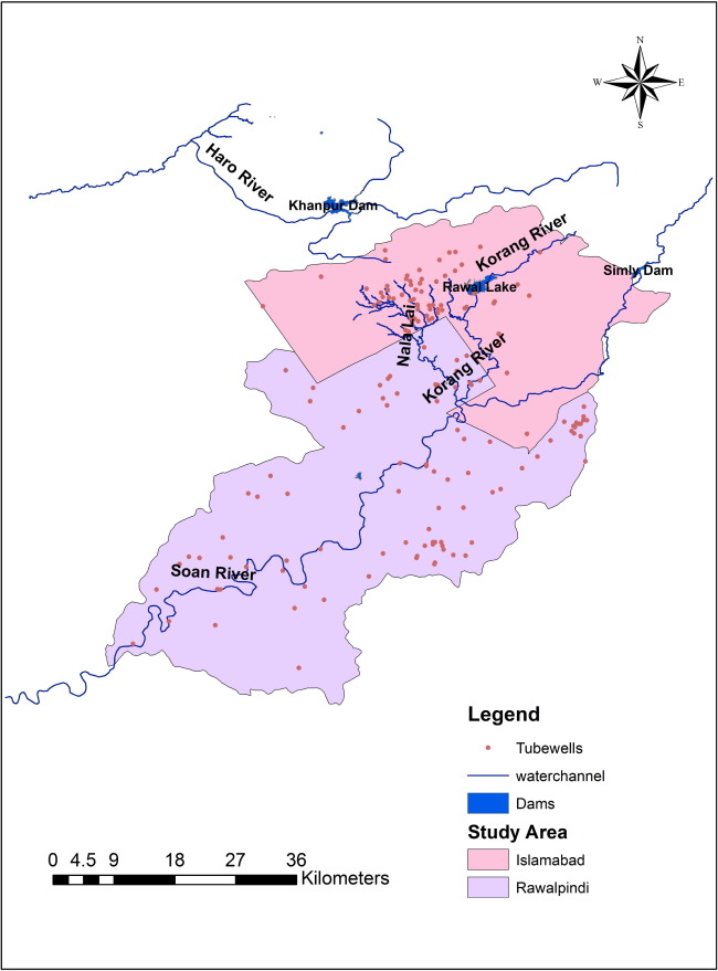 A map of water sources of Rawalpindi/Islamabad